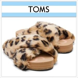 TOMS Susie Eva Slippers Leopard Cheetah Faux Fur House Bedroom NIB NWT